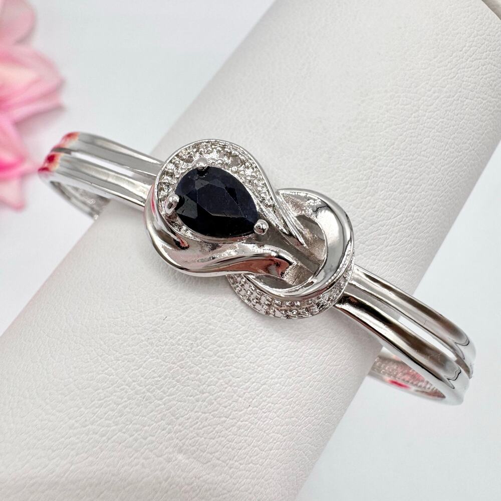 PAJ BB Sapphire Gemstone Knot Silver Tone Cuff Bracelet Tested Signed Classic